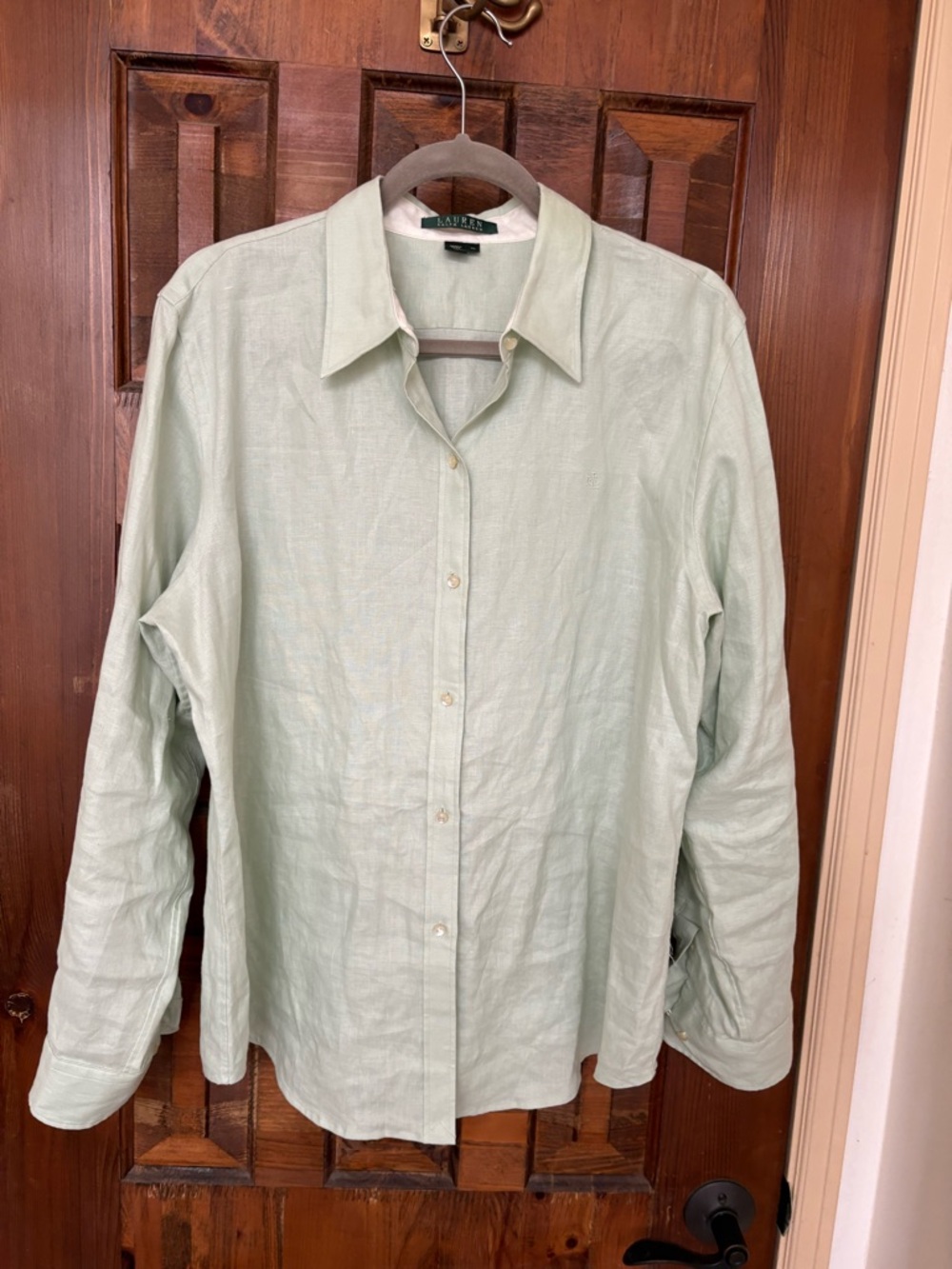 Ralph Lauren Pale Mint Green Linen tailored Shirt xl